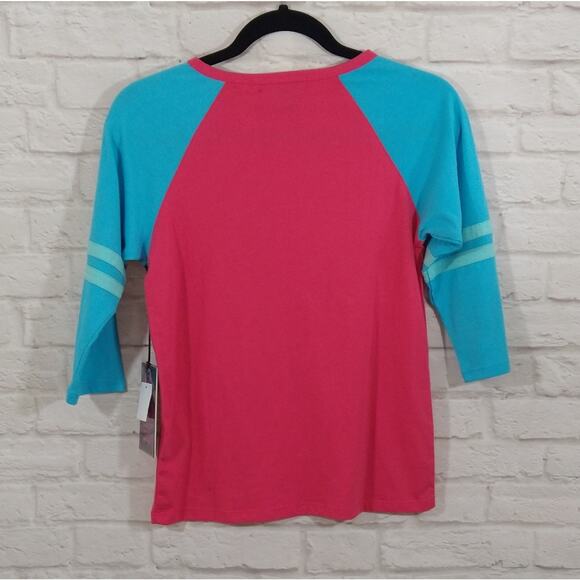 W Rock & Roll Cowgirl Pink Turquoise Horse Feather Graphic Henley T Shirt NWT L - Picture 6 of 7